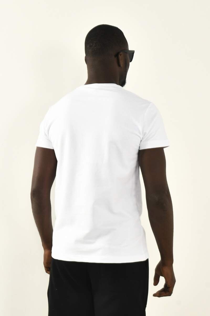 Beyaz Örgülü Cep Detay Bisiklet Yaka T-shirt - 5
