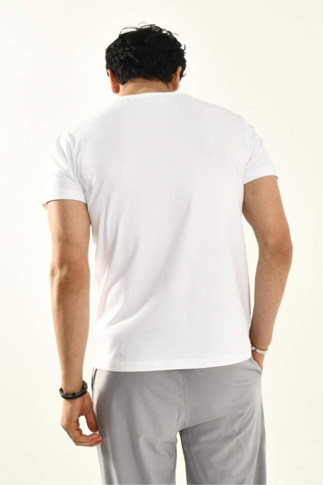 Beyaz Papatya Nakış Detaylı Bisiklet Yaka T shirt - 6