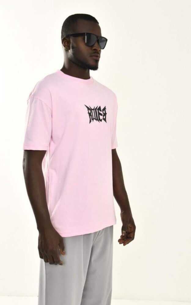 Erkek Pembe Sırt Baskı %100 Pamuk T-shirt - 4