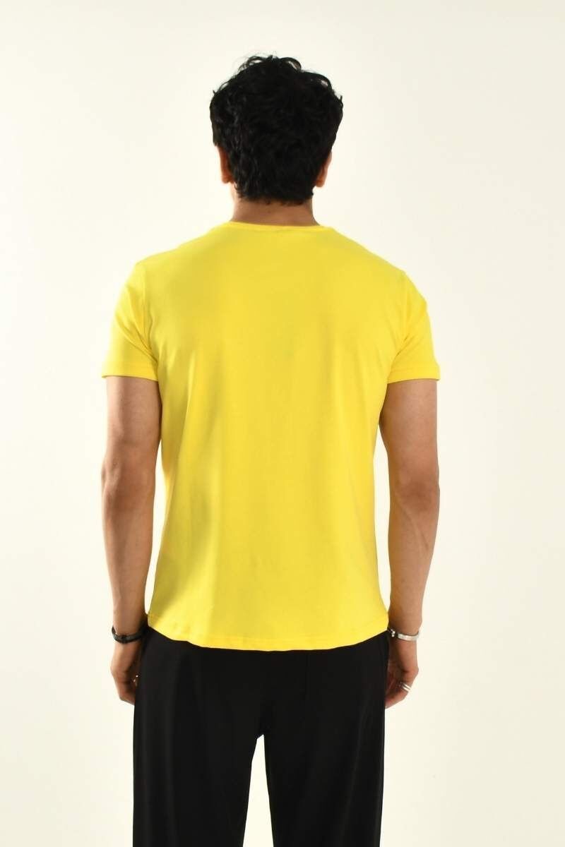 Sarı Papatya Nakış Detaylı Bisiklet Yaka T shirt - 4