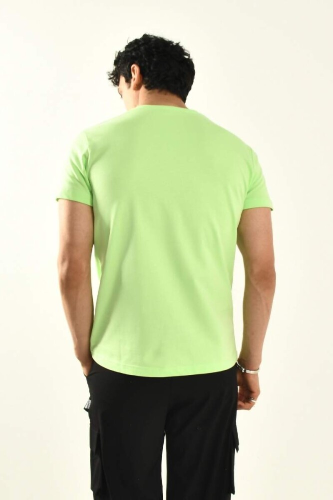 Yeşil İşleme Detaylı Bisiklet Yaka T-shirt - 5